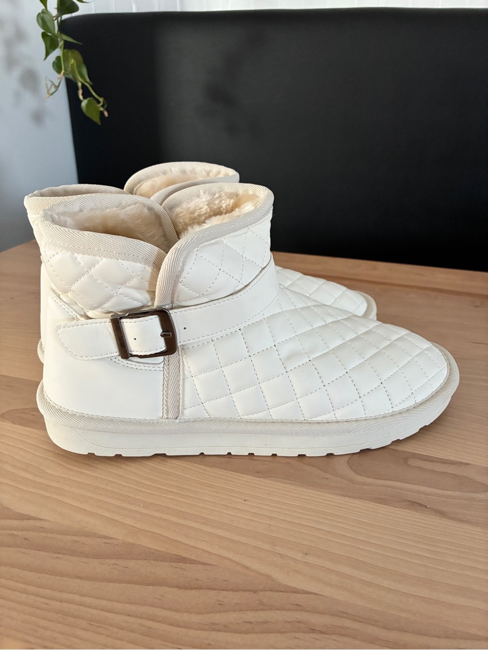 Winter Boots Quilted Faux Shearling Booties - Cream